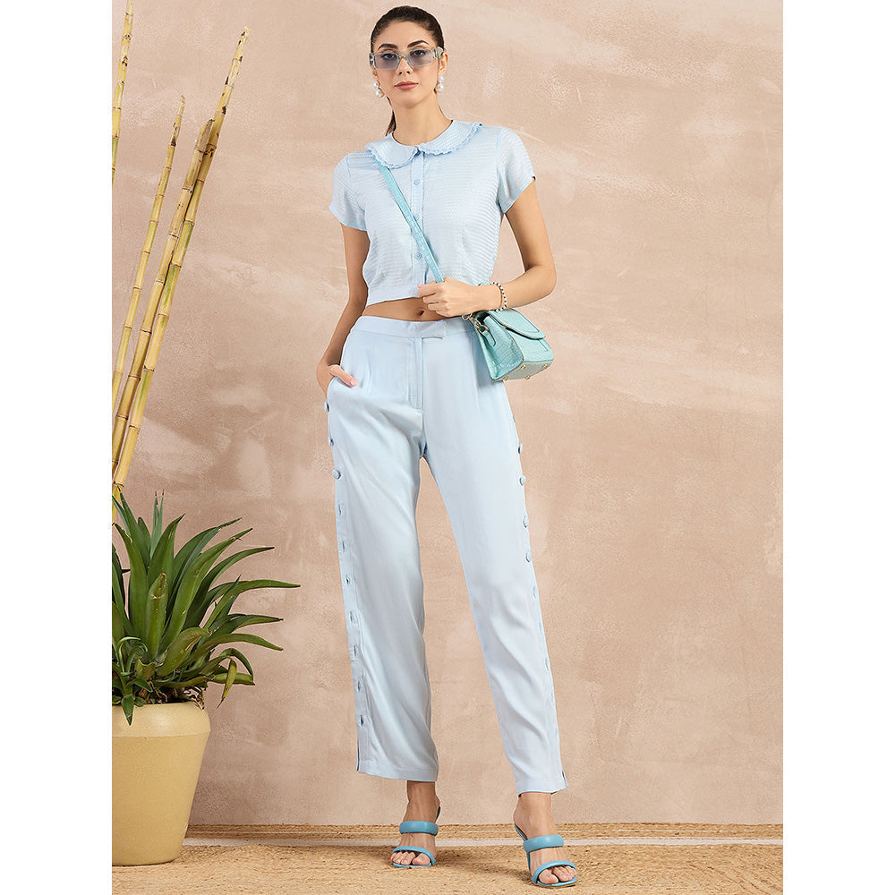 First Resort by Ramola Bachchan Sky Blue Button Down Straight Trouser
