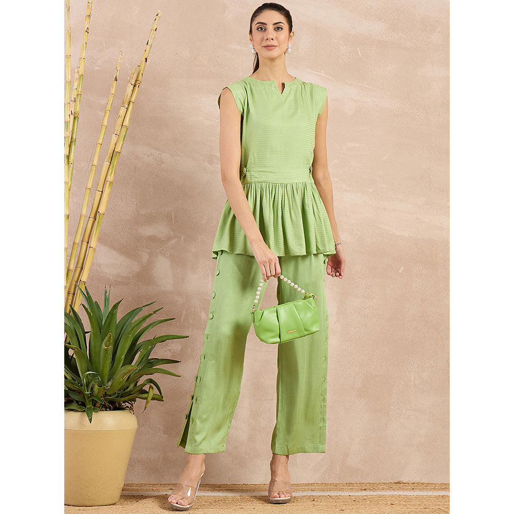First Resort by Ramola Bachchan Pastel Green Peplum Top with Straight Pant (Set of 2)