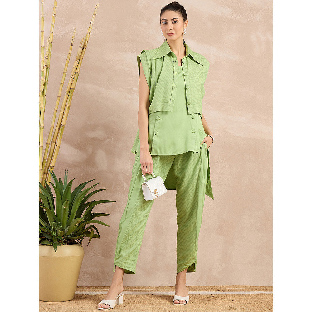 First Resort by Ramola Bachchan Pastel Green High-Low Sleeveless Co-Ord (Set of 3)