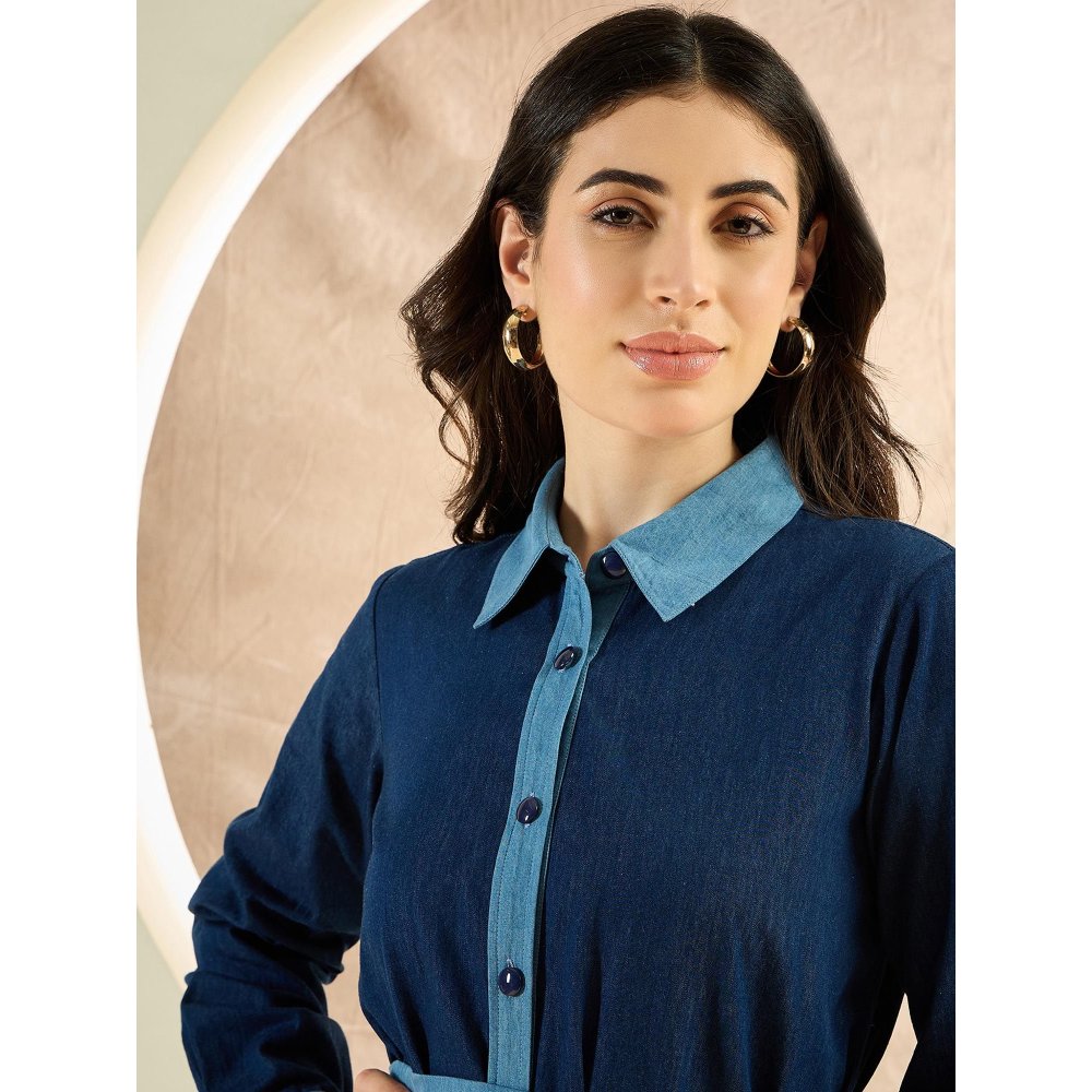 First Resort by Ramola Bachchan Dark Blue Denim Combo Mid-Length Shirt Dress (Set of 2)