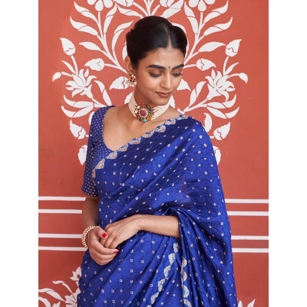 Five Point Five Nandini Blue Saree with Unstitched Blouse