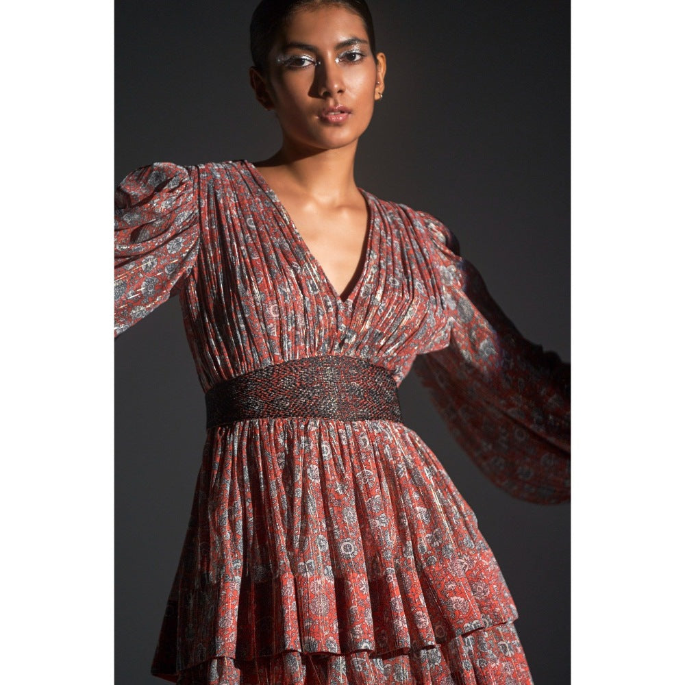 KANGANA TREHAN Floral Print Balloon Sleeve Dress