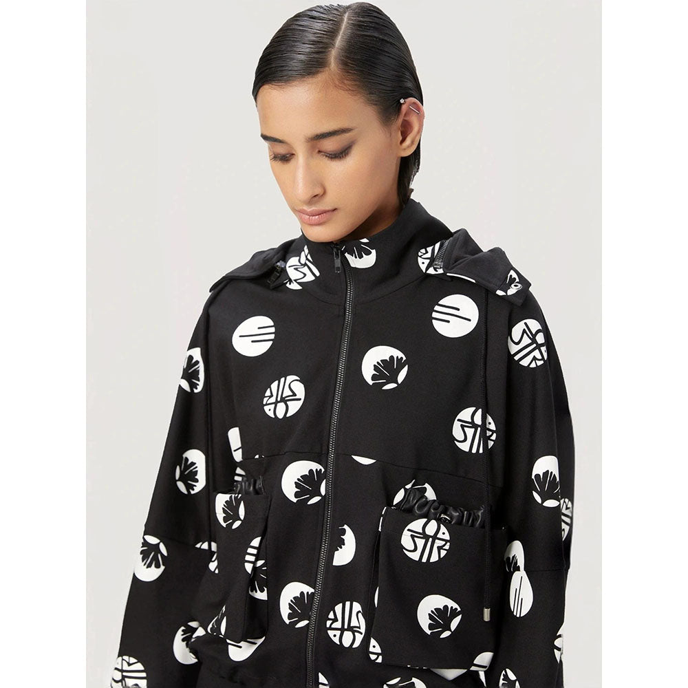 Genes Lecoanet Hemant Women'S Black Cotton Printed Casual Hoodie