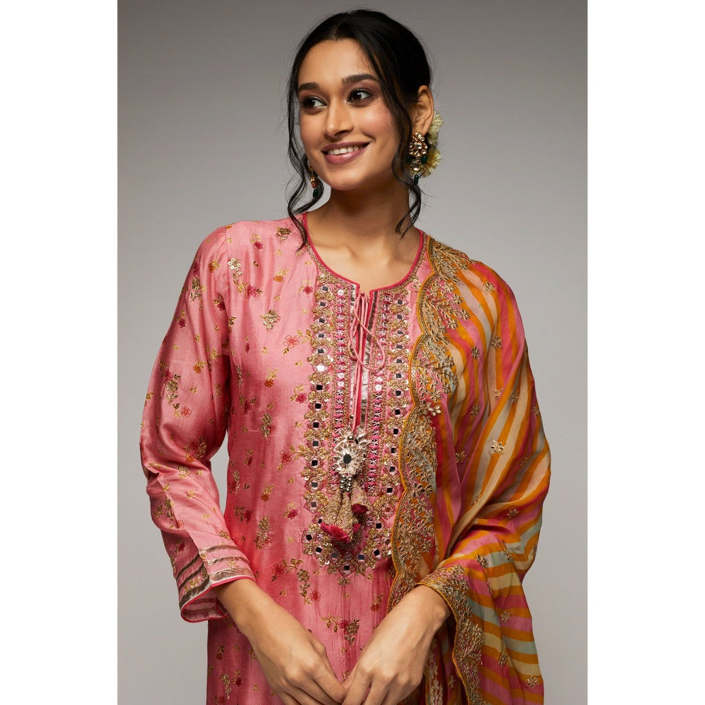 Gopi Vaid Rashida Pink Tunic Palazzo (Set of 3)
