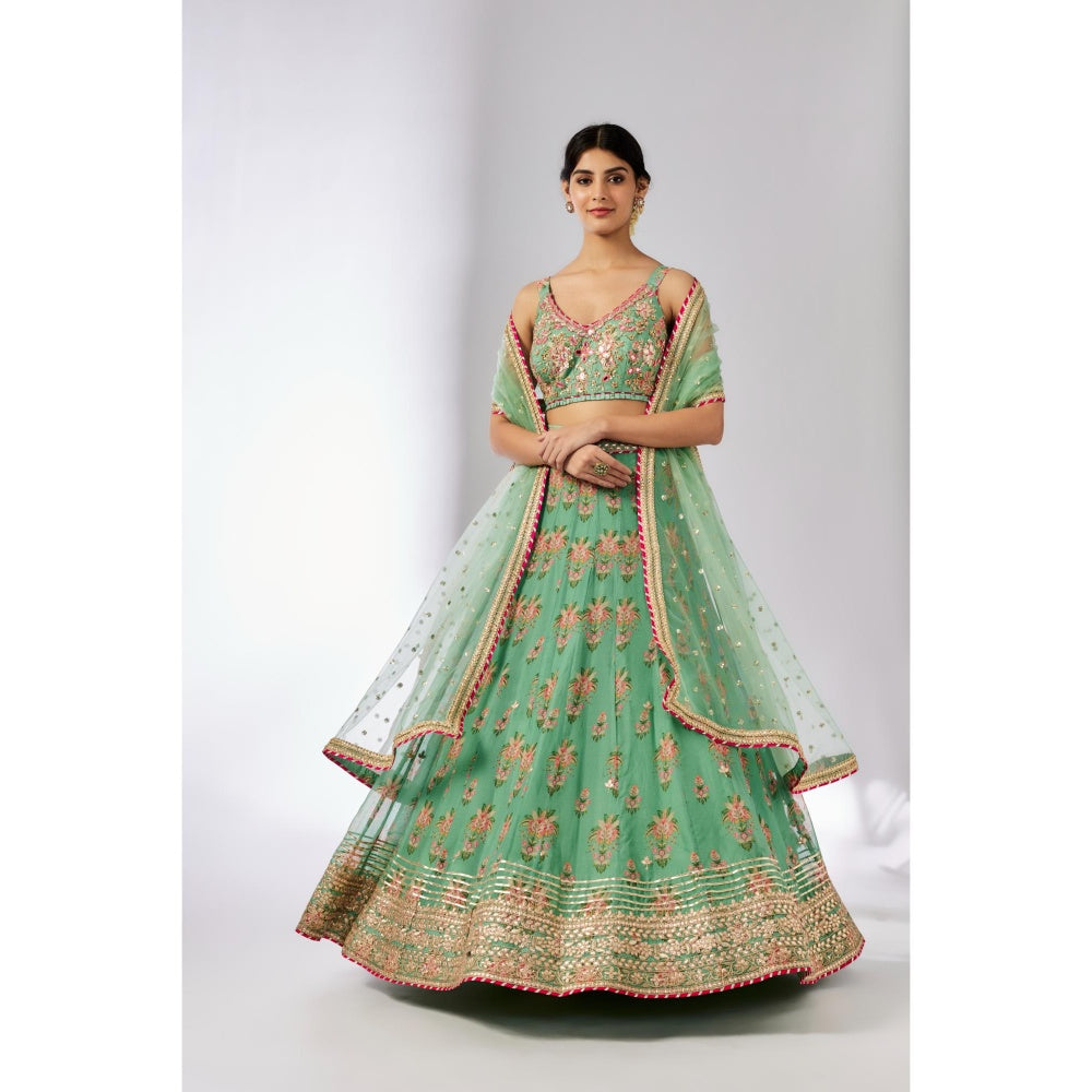 Gopi Vaid Green Malini Lehenga with Blouse and Dupatta (Set of 3)