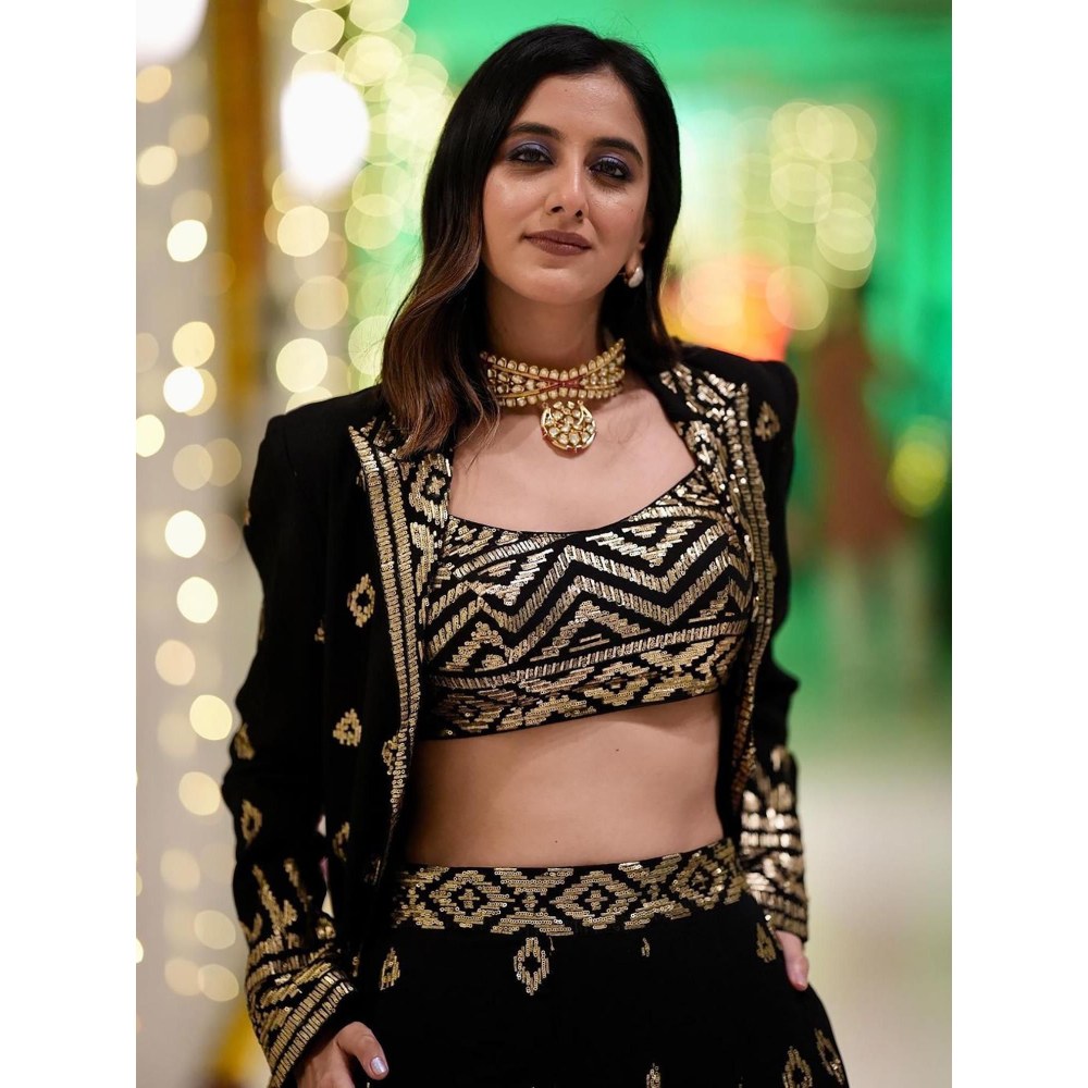 Gopi Vaid Karishma Mehta In Marrakesh Black Blouse with Palazzo and Jacket