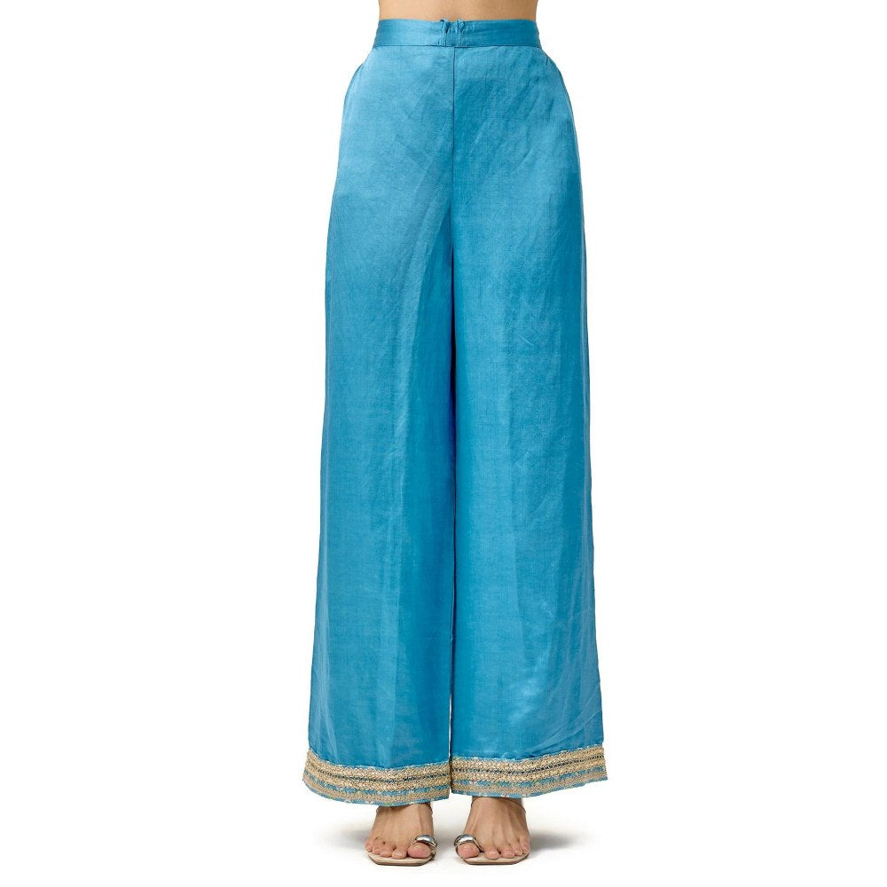 Gopi Vaid Krishna Blue Floral Kurta with Palazzo and Dupatta