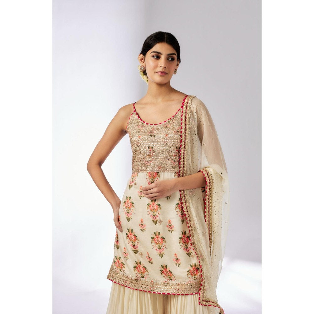 Gopi Vaid Chhaya Ivory Floral Kurta with Sharara and Dupatta