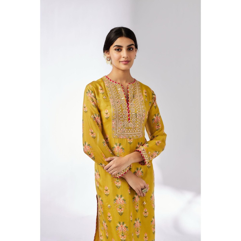 Gopi Vaid Neha Mustard Floral Kurti with Palazzo