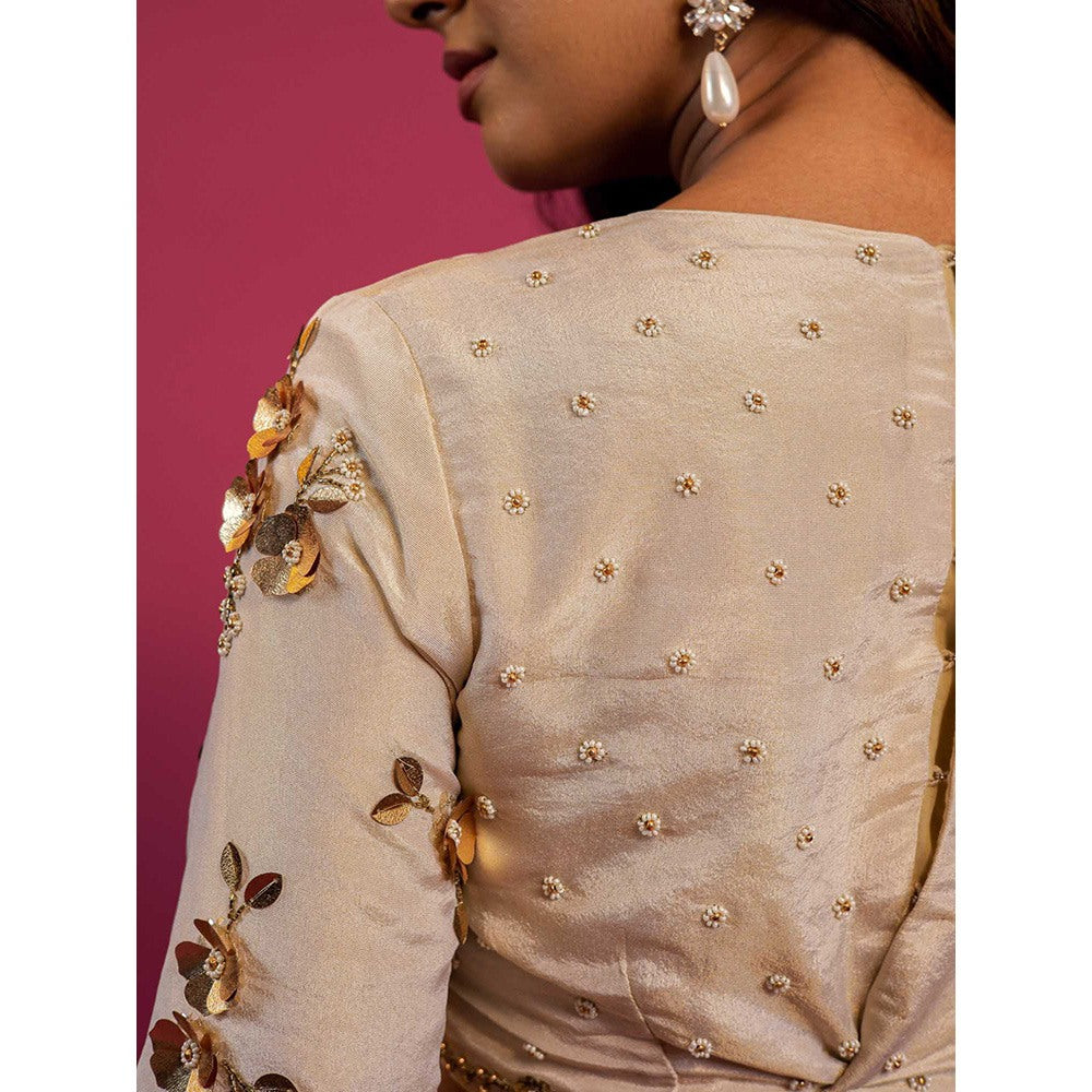 Harleen Kaur Off White Tissue Hand Embroidered Lehenga with Blouse and Dupatta (Set of 3)