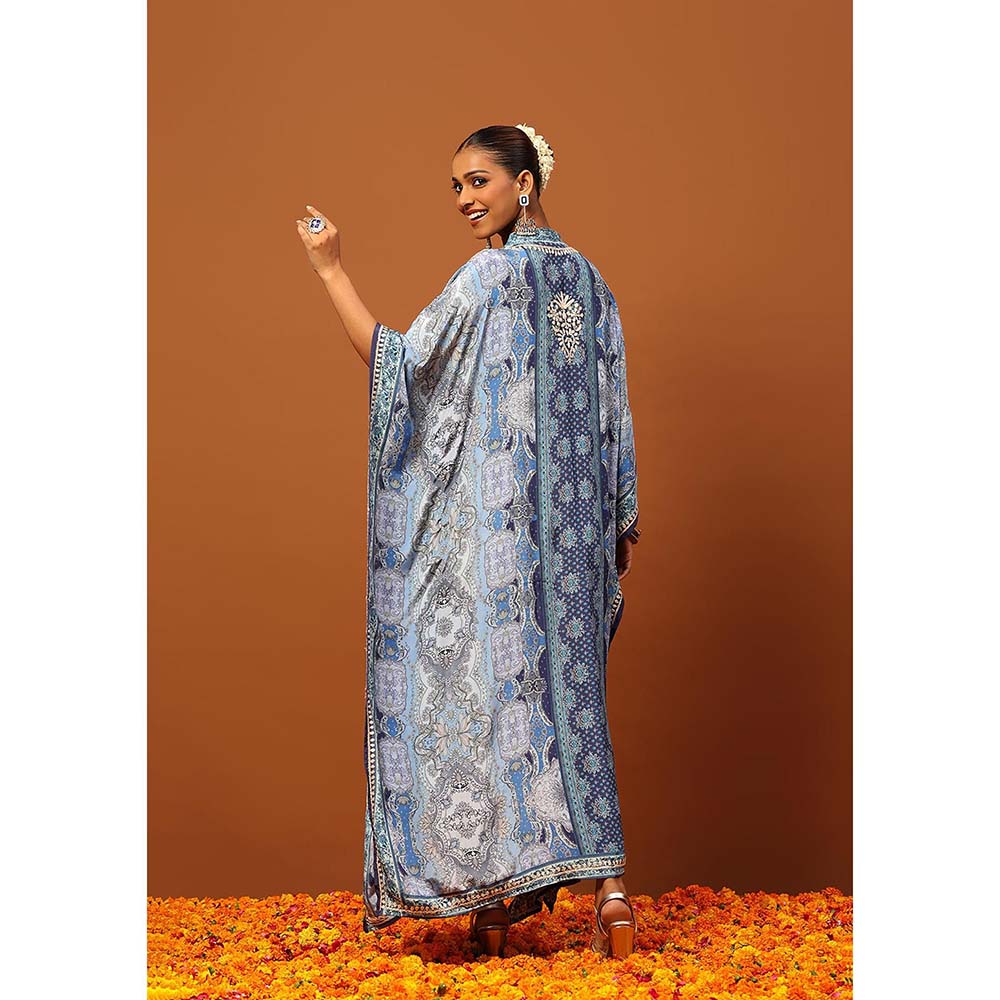 House of Chikankari Crepe Chikankari Printed Women's Kaftan -Blue