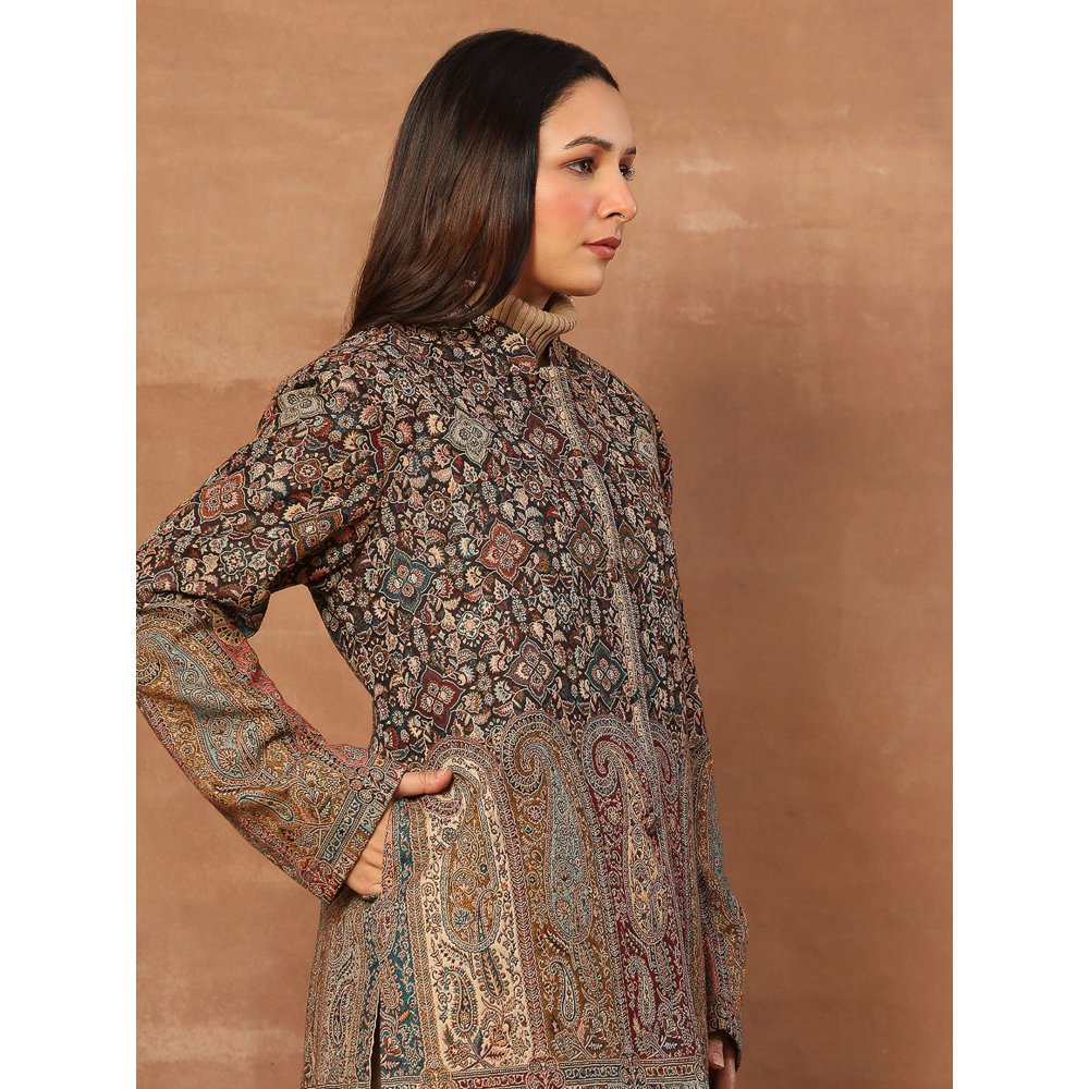 House of Chikankari Kashmiri Wool Kani Embroidered Women's Short Jacket Black