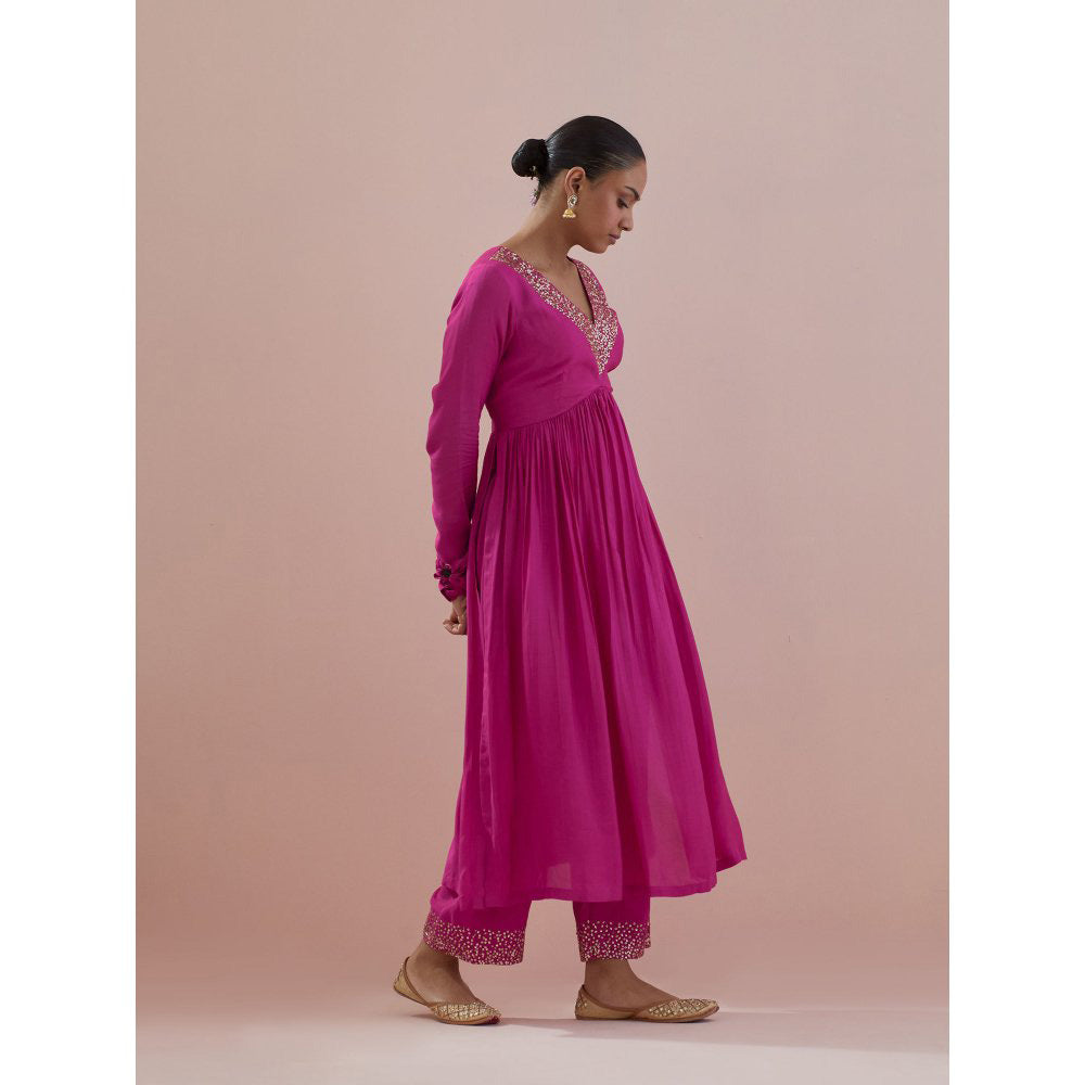 Ikshita Choudhary Pink Embellished Anarkali Kurta with Pant (Set of 2)