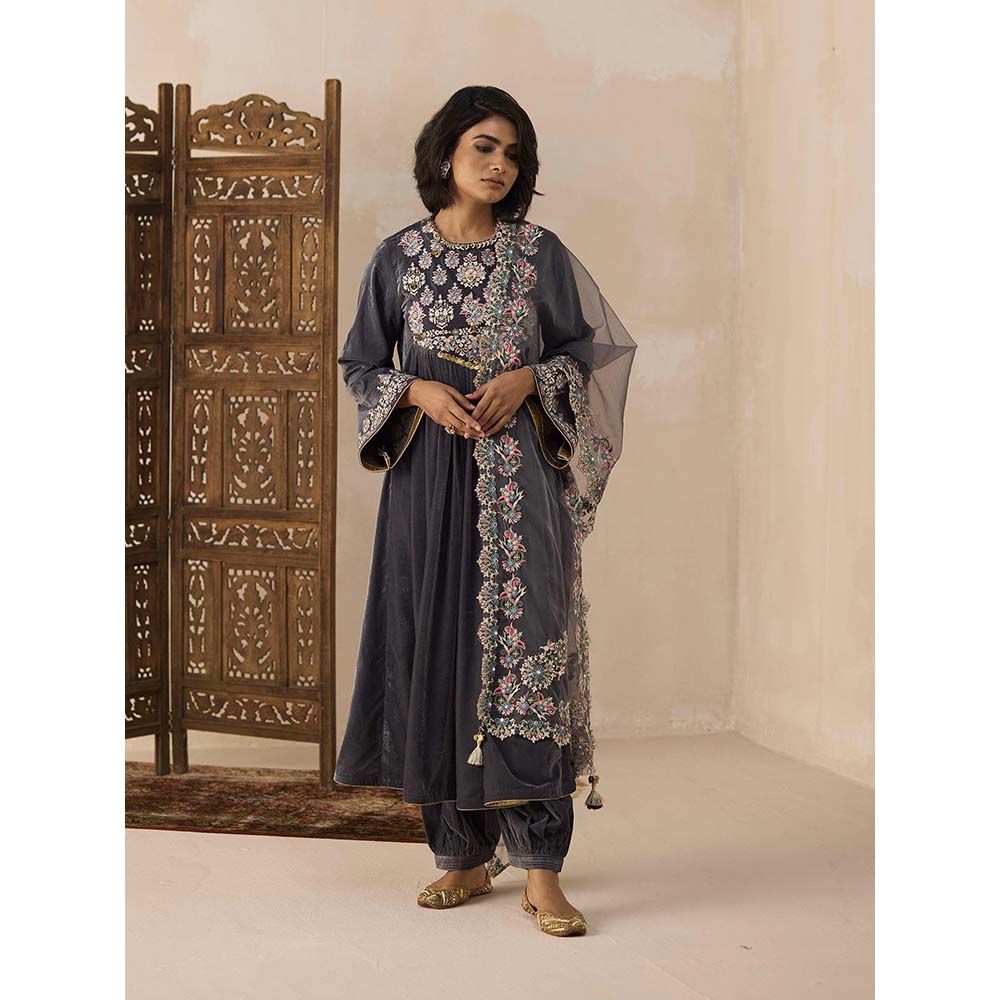 Inej Grey Front Gather Kurta with Pant (Set of 2)