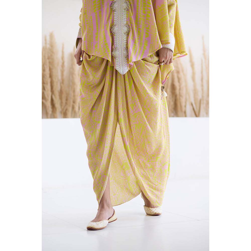 Inej Lakeer Yellow Drape Dhoti with Top (Set of 2)