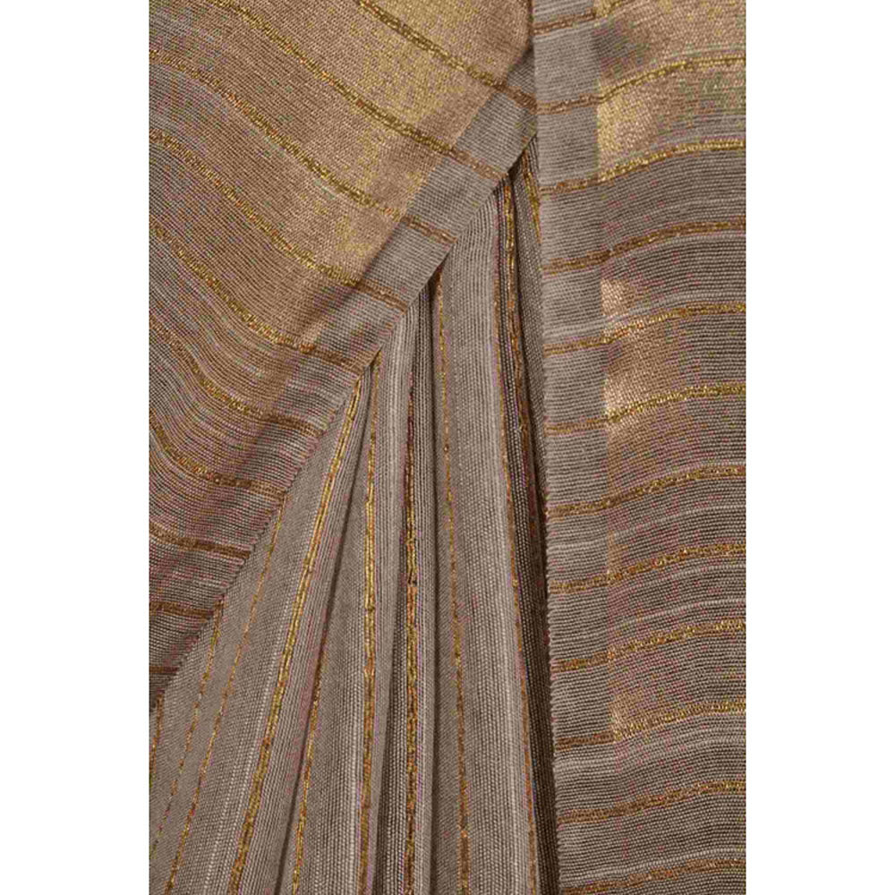 Isadora Life Womens Stripes Zari Beige Pre-Draped Saree With Unstitched Blouse