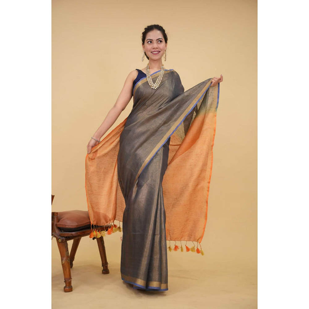 Isadora Life Womens Ombre Tassels Multi-Color Pre-Draped Saree With Unstitched Blouse