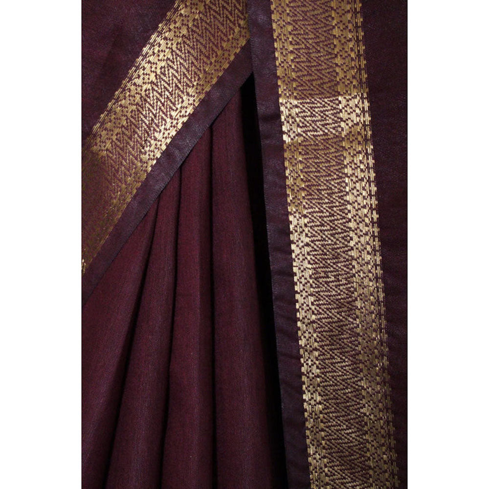 Isadora Life Womens Woven Zari Maroon Pre-Draped Saree With Unstitched Blouse