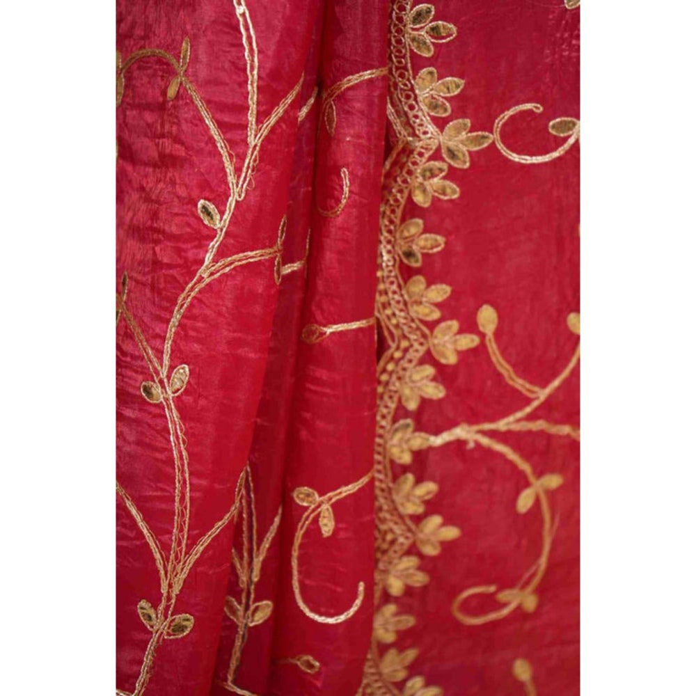 Isadora Life Womens Embroidered Sequined Pink Pre-Draped Saree With Unstitched Blouse