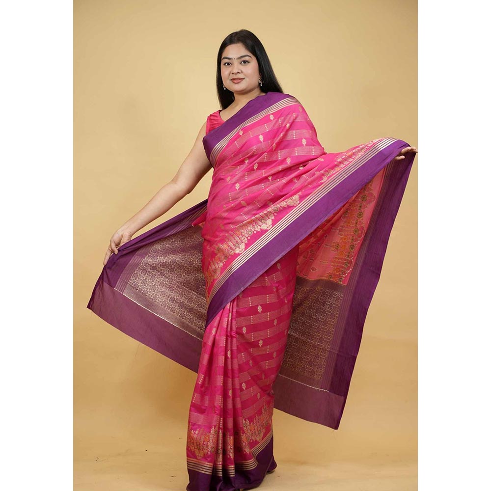 Isadora Life Pink Woven Pre-Draped Saree with Unstitched Blouse