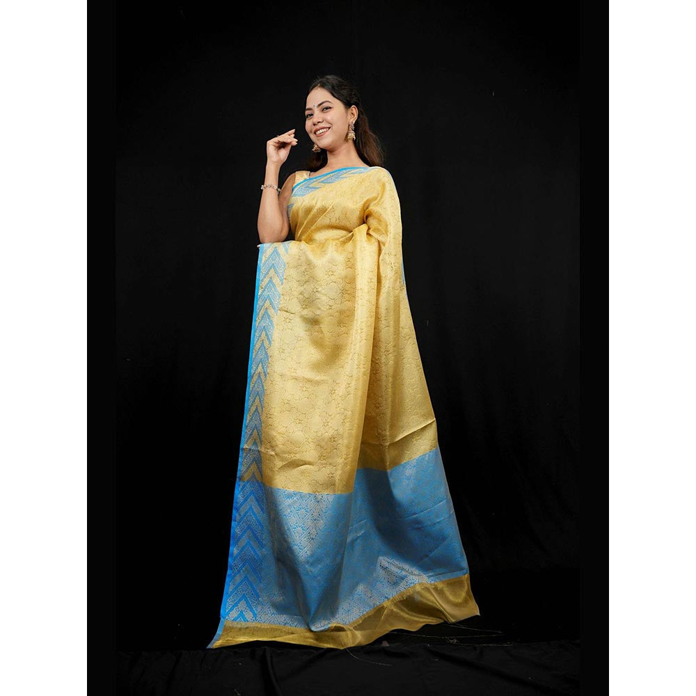 Isadora Life Gold Woven Pre-Draped Saree with Unstitched Blouse