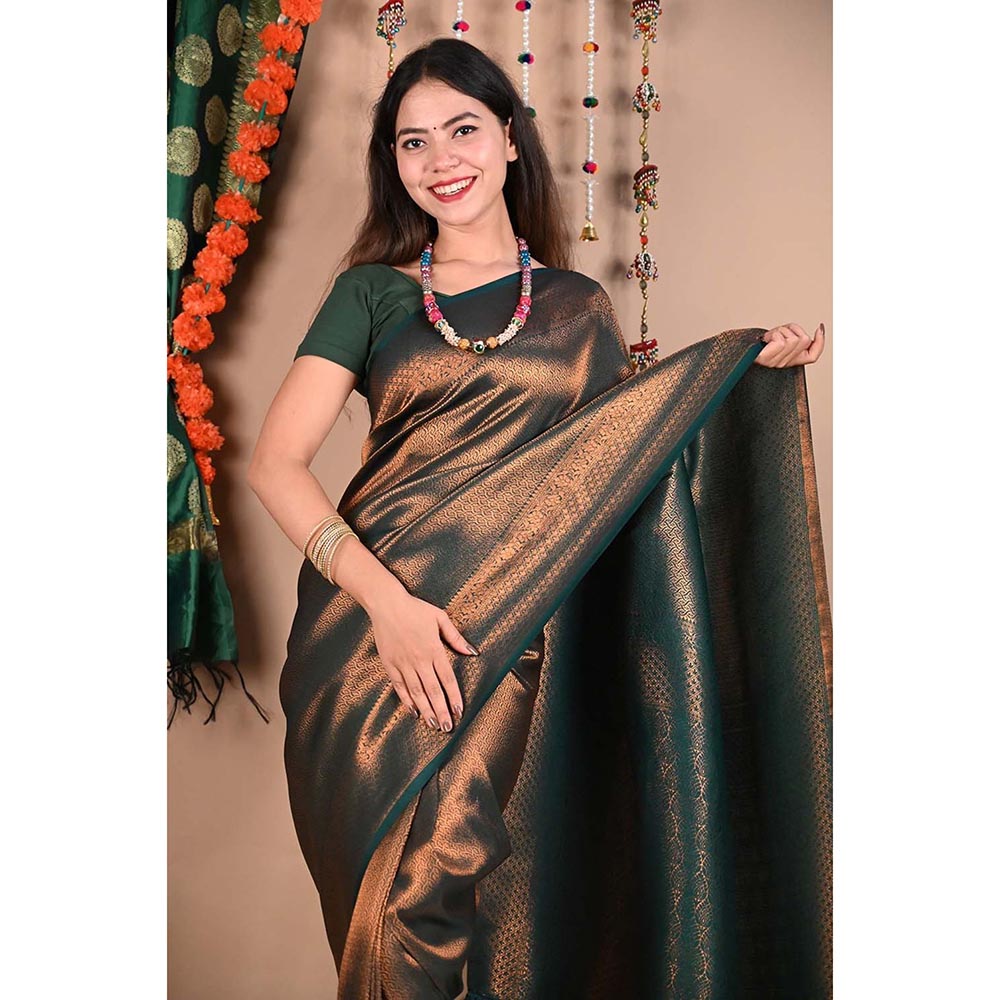 Isadora Life Gold Floral Pre-Draped Saree with Unstitched Blouse