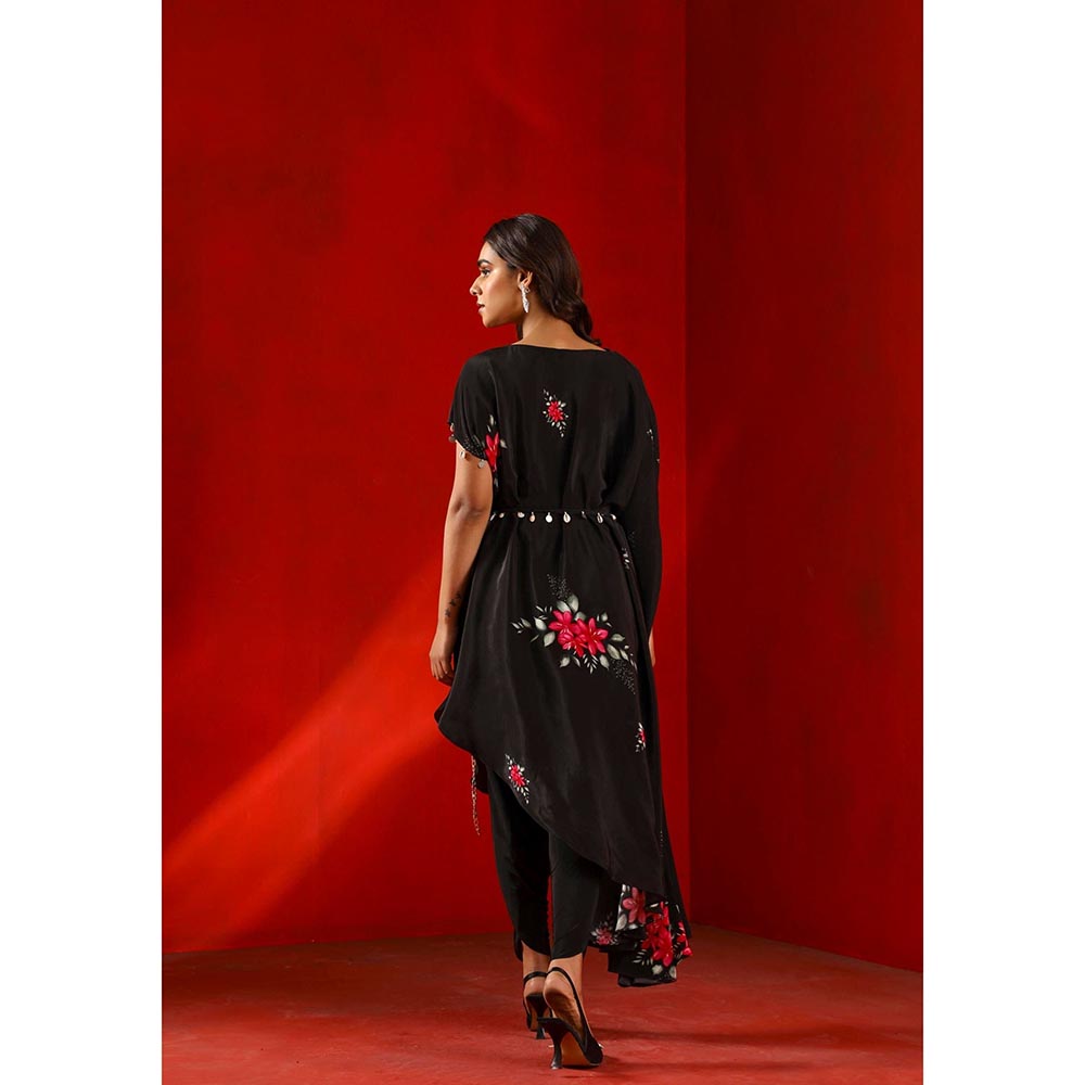 ISHA GUPTA TAYAL Black Black Magnolia Printed Drape Kurta and Pant with Dupatta