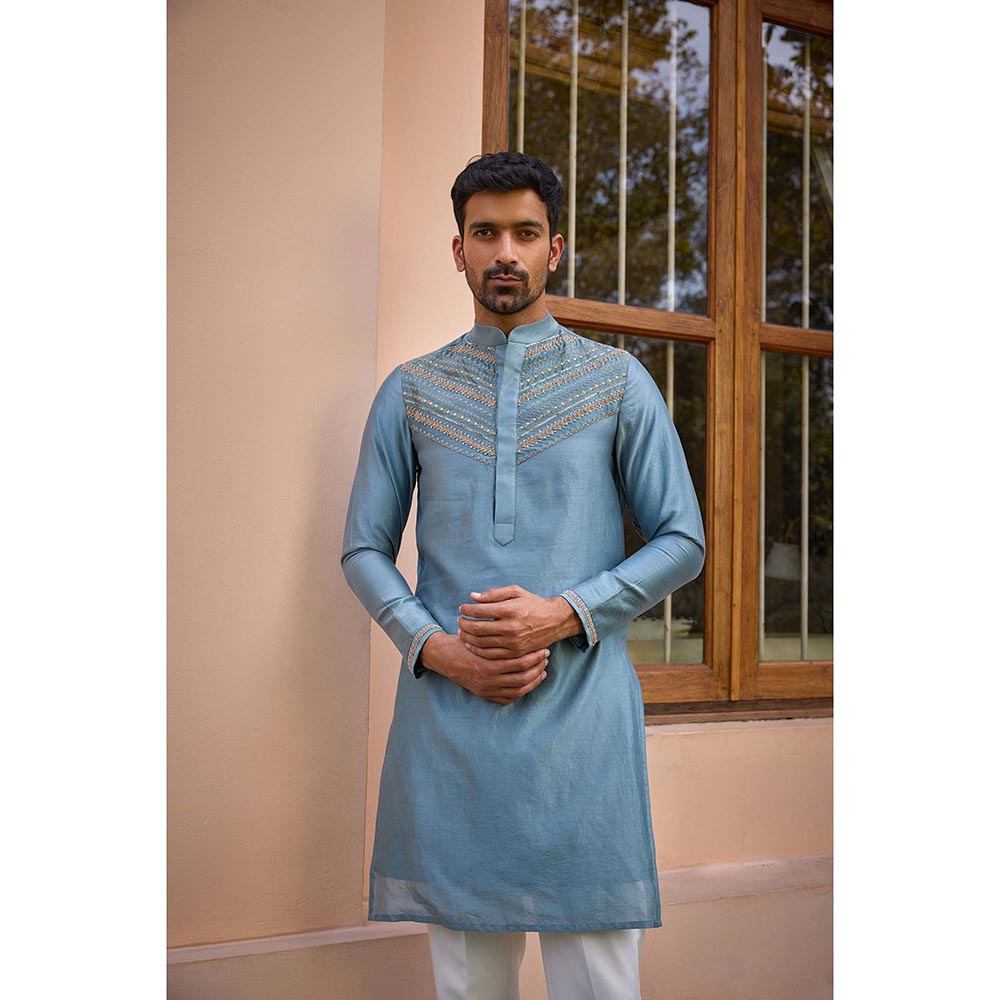 ISHA GUPTA TAYAL Grey Dori and Hand Embroidered Silk Kurta and Pant Set