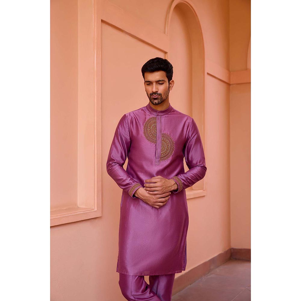 ISHA GUPTA TAYAL Plum Earthy Pink Dori and Hand Embroidered Silk Kurta and Pant Set