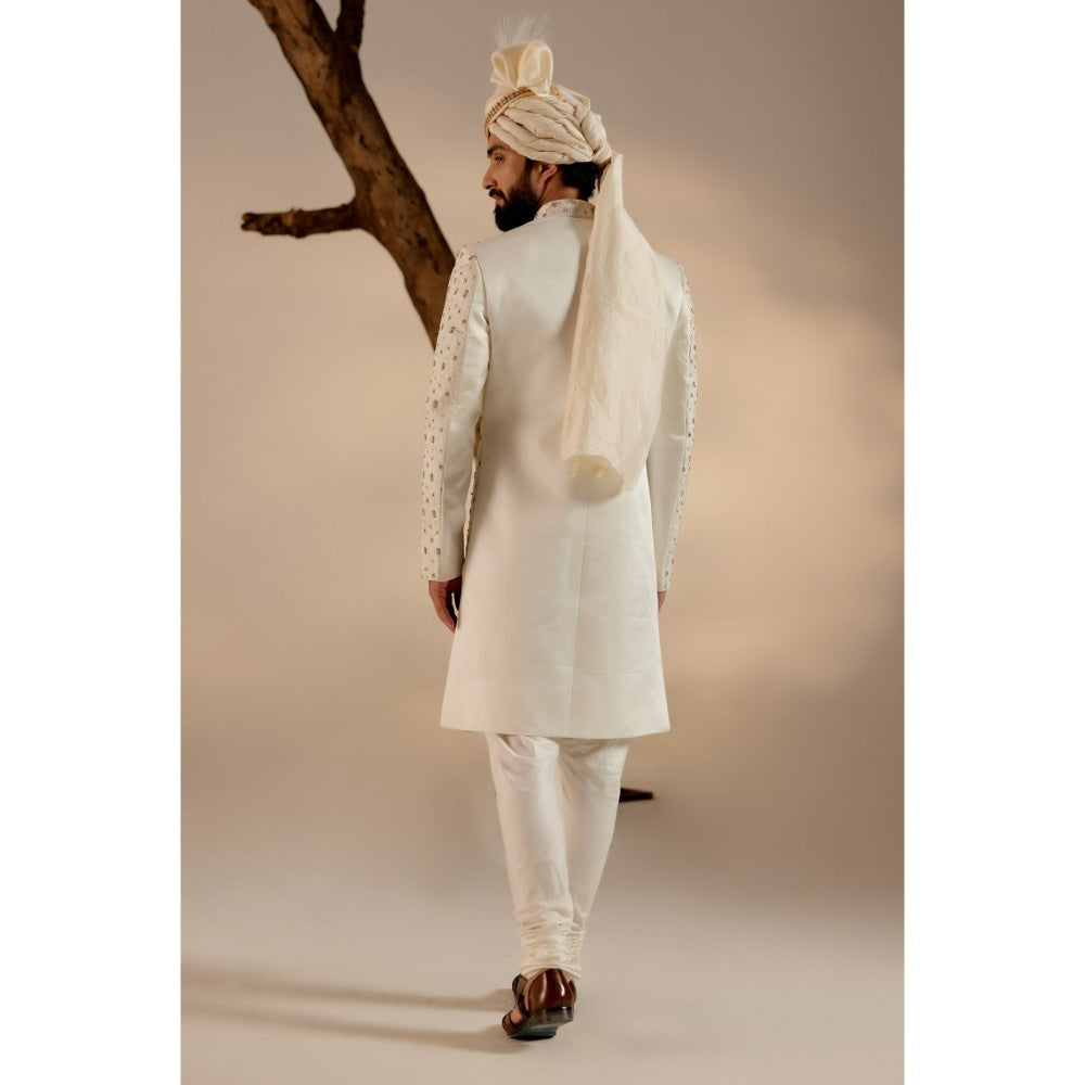 Jatin Malik Turtle Dove Sherwani with Pashmina Shawl & Safa (Set of 5)
