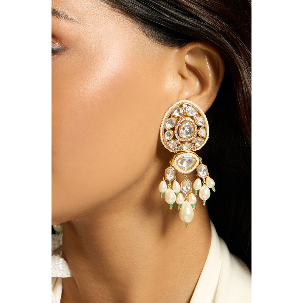 Joules By Radhika Delicate Pearl Polki Kundan Dangler Earrings