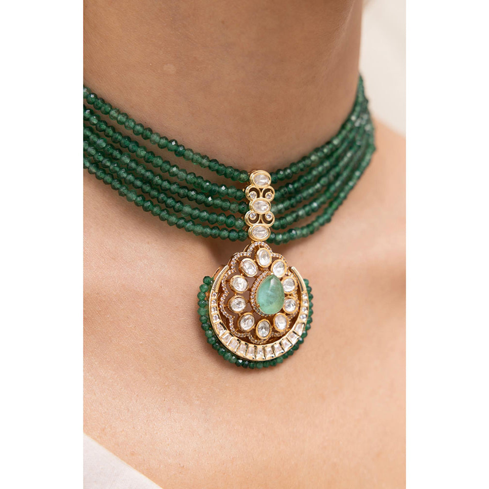Joules By Radhika Anvya Green Beads Kundan Choker Set