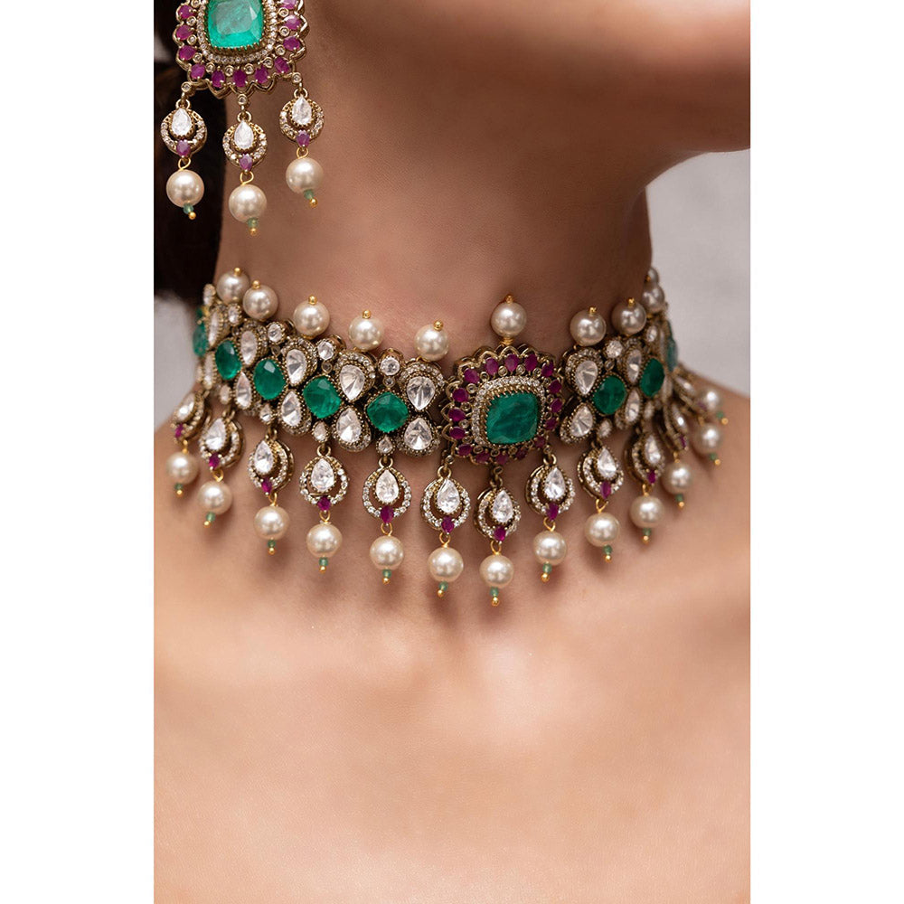 Joules By Radhika Liora Multi-Color Kundan Pearl Choker Set