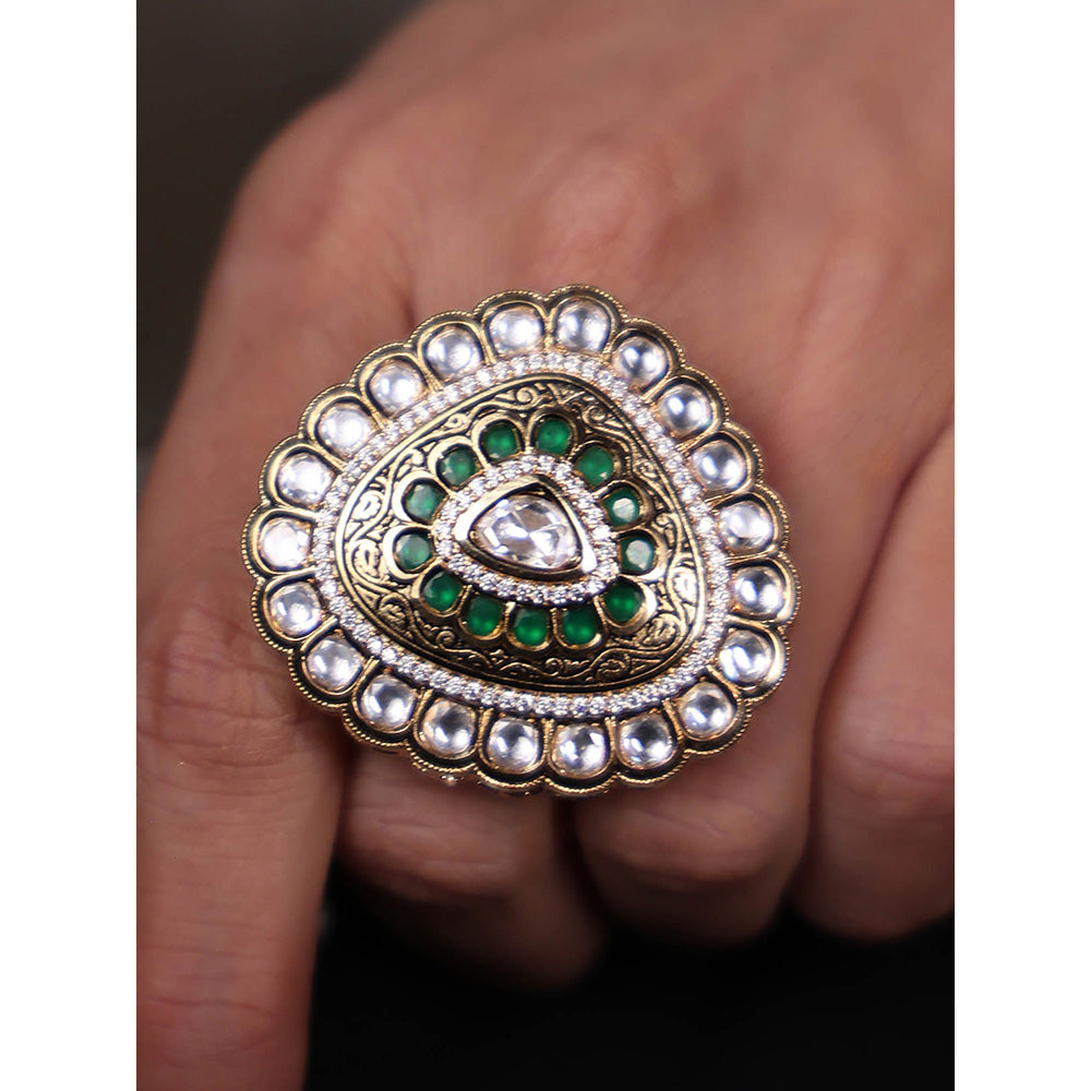 Joules By Radhika Stone and Green Enamel Ring