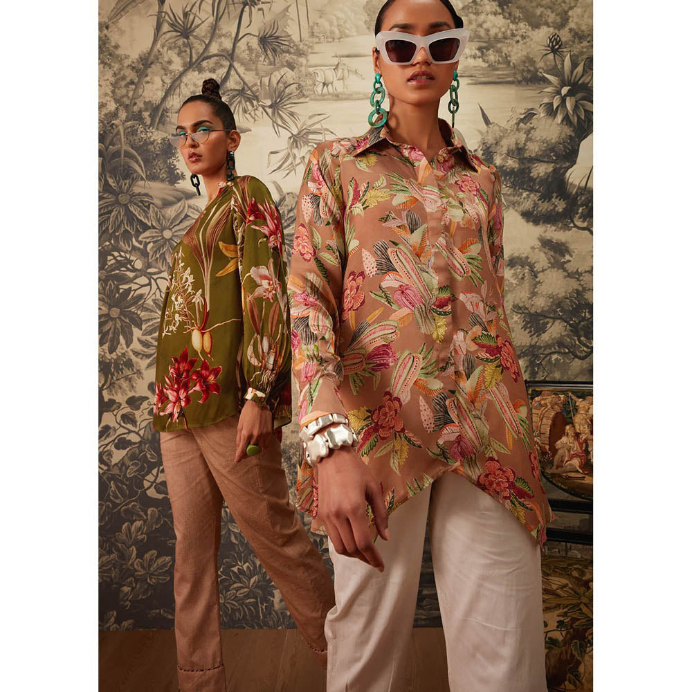 KALISTA Olive Green Dahlia Tunic with Pant (Set of 2)