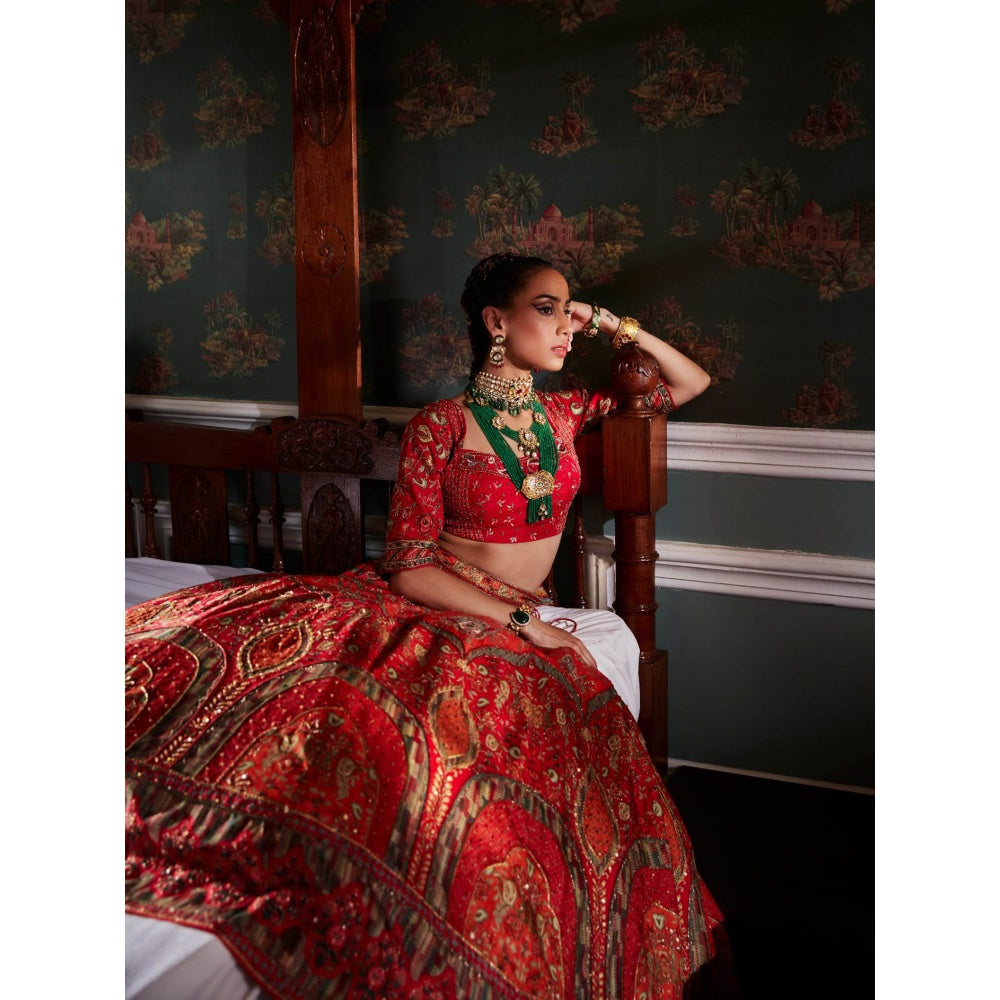 KALISTA Red Arohi Lehenga with Blouse (Set of 2)