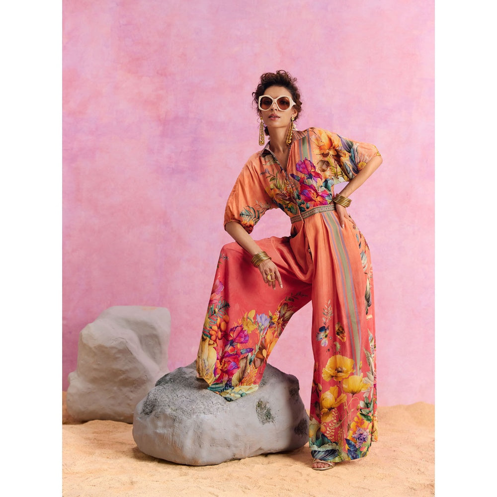 KALISTA Orange Floriana Jumpsuit