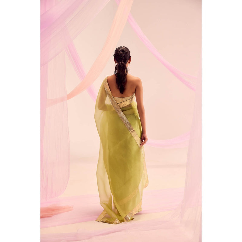 KAPARDARA Lime Green Saree without Blouse