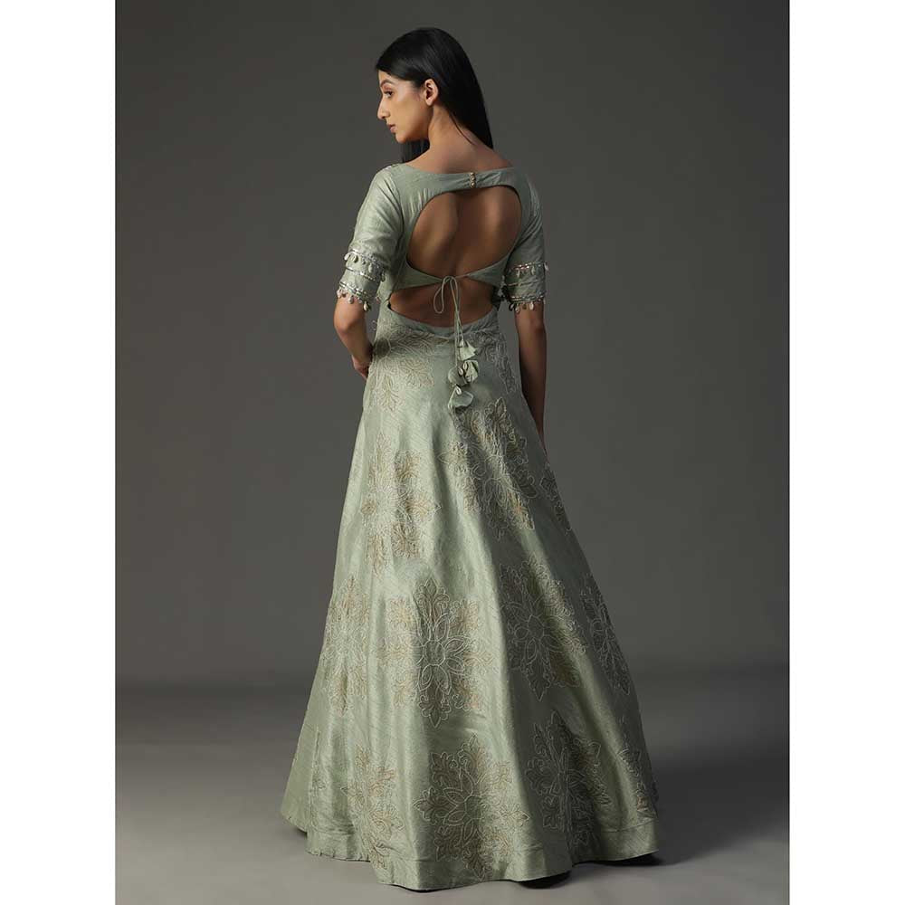 Arpita Sulakshana Sea Green Embroidered Anarkali with Dupatta (Set of 2)