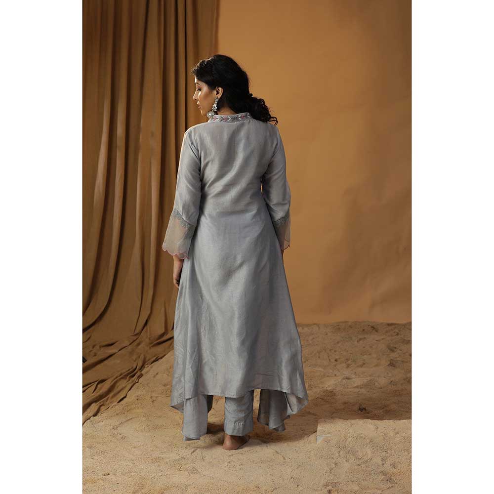 Arpita Sulakshana Ice Blue Handpainted A-Line Kurta (Set of 2)