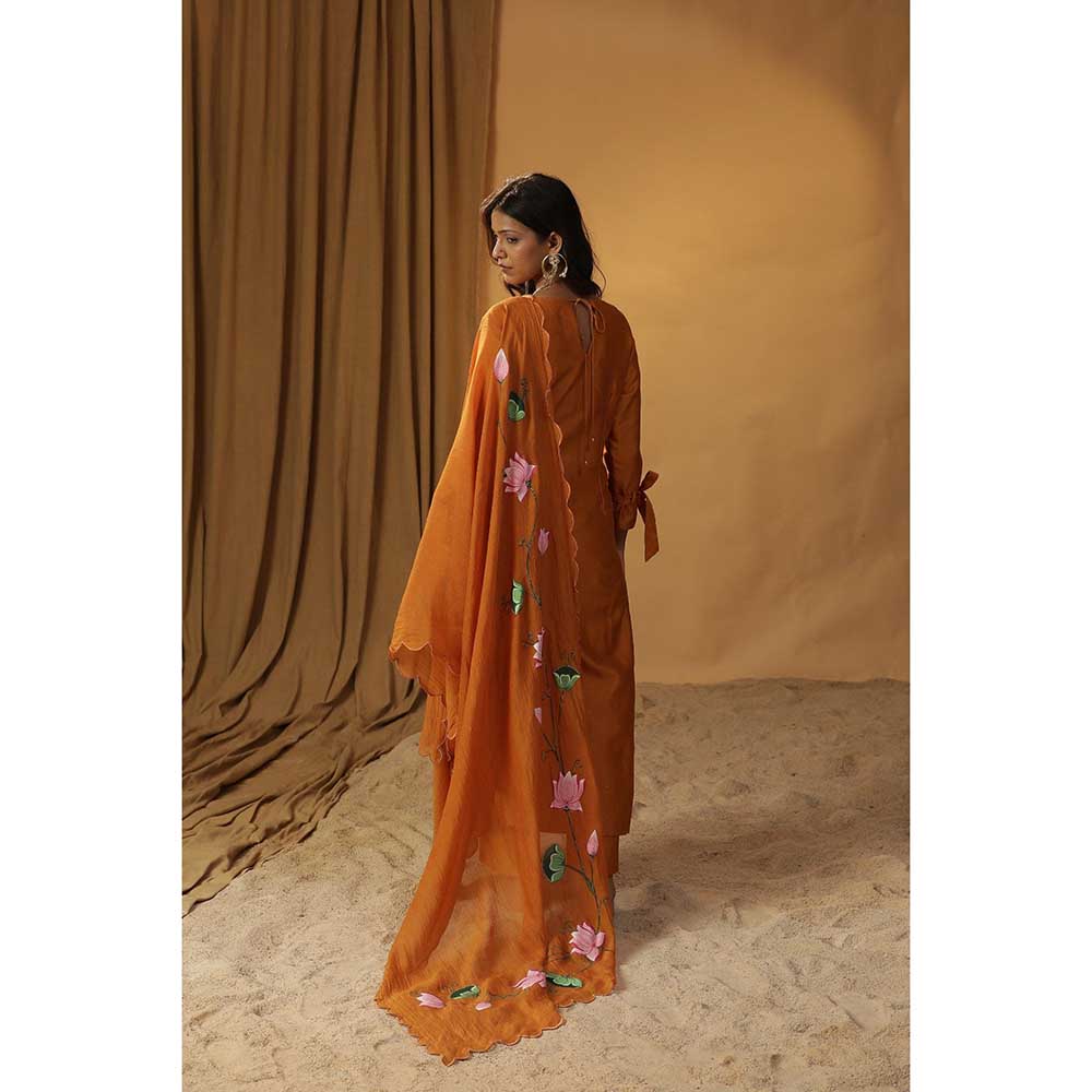Arpita Sulakshana Rust Orange Bird Embroidered Suit (Set of 3)