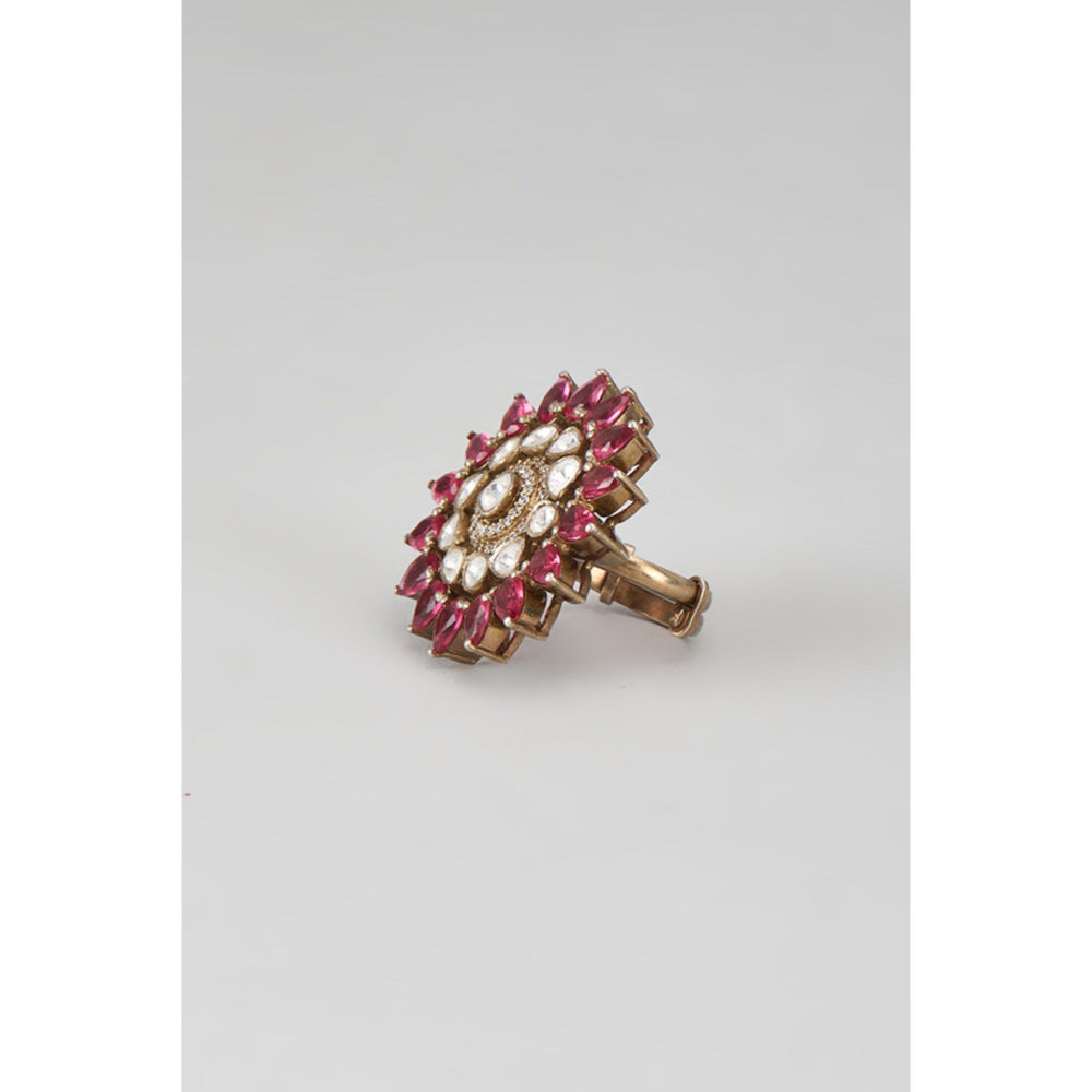KARISA DESIGNS Pink Yantra Moissanite Tourmaline Ring