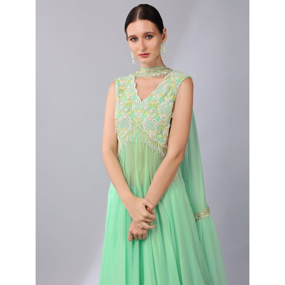 KEITH GOMES Pearl Sequins Embroidered Tunic With Palazzo & Dupatta (Set of 3)