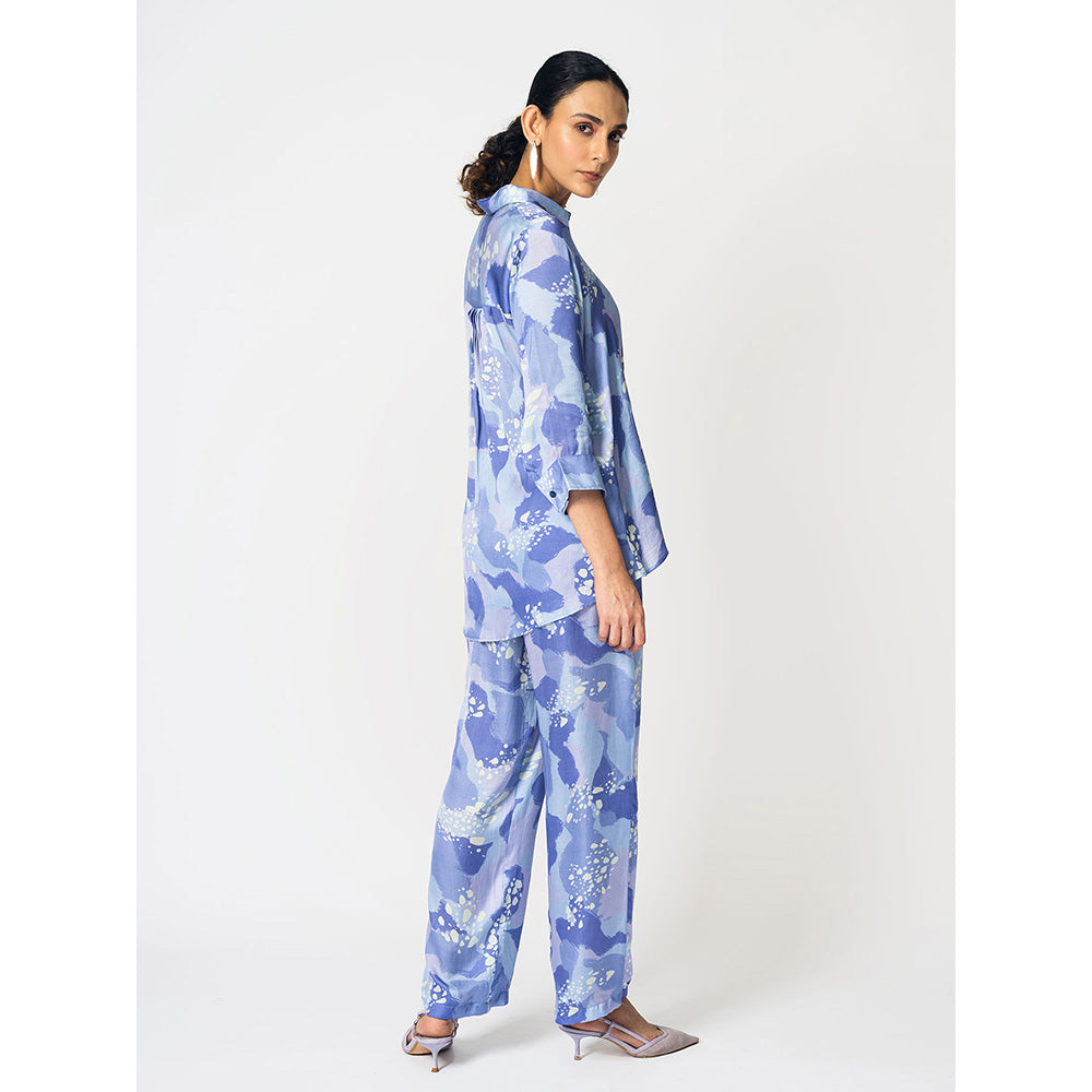 Klad Dots Blue Printed Collar Neck Co-Ord (Set of 2)