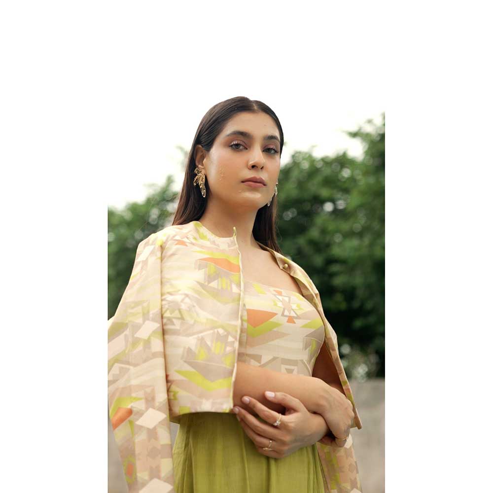 KOSWI Lime Green Geometric Print Jacket