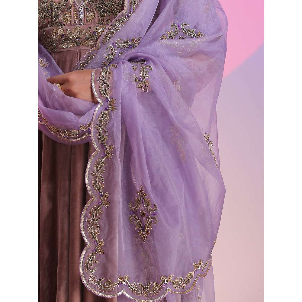 Kudi Pataka Designs Mari Lavender Anarkali Kurta With Pant & Dupatta (Set of 3)