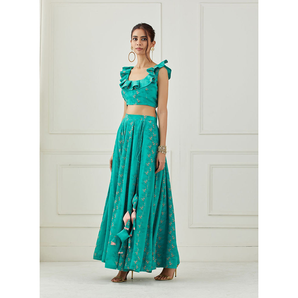 Label Nitika Teal Lehenga Blouse with Dupatta (Set of 3)