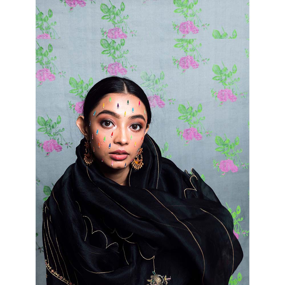 Label Earthen Women Black Embroidered Kurta with Pant & Dupatta (Set of 3)