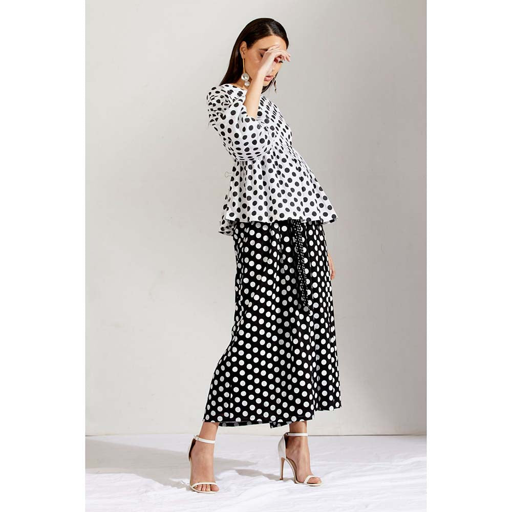 Label Earthen Women Black Polka Dots Top with Palazzo (Set of 2)