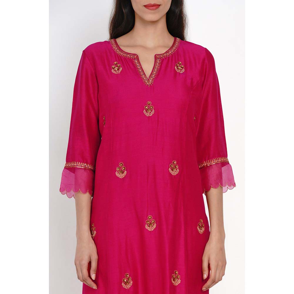Label Earthen Ratna Phool Pink Kurta Pant with Dupatta (Set of 3)
